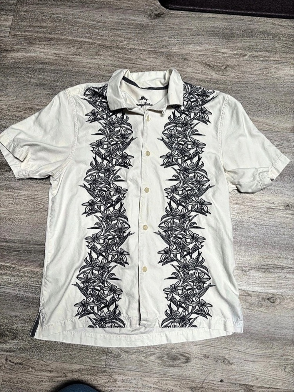 Tommy Bahama 100% Silk Floral Camp Shirt Men’s Medium White Black